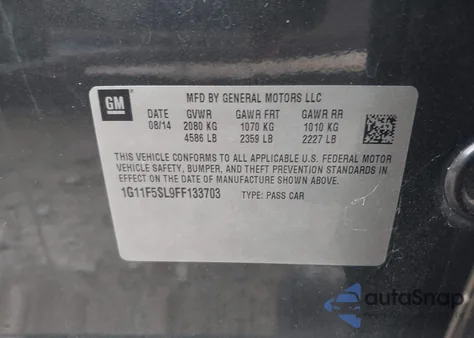 2015 Chevrolet Malibu 1Lz from USA, damaged, VIN 1G11F5SL9FF133703